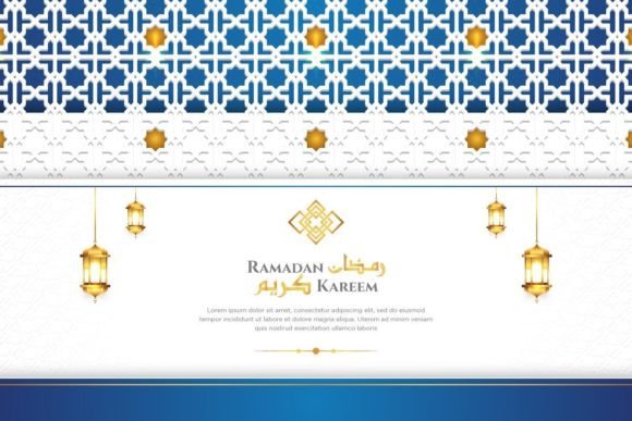 Luxury Blue and White Elegant Backgrounds: Elevating Ramadan Kareem Celebrations with Timeless Design